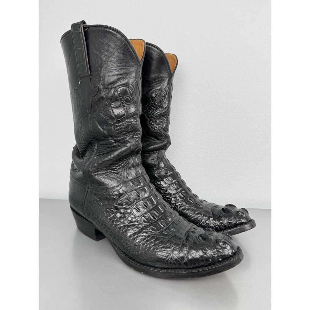 Lucchese Classics Hornback Alligator Cowboy Boots Mens 10.5 Headcut Inlay Black